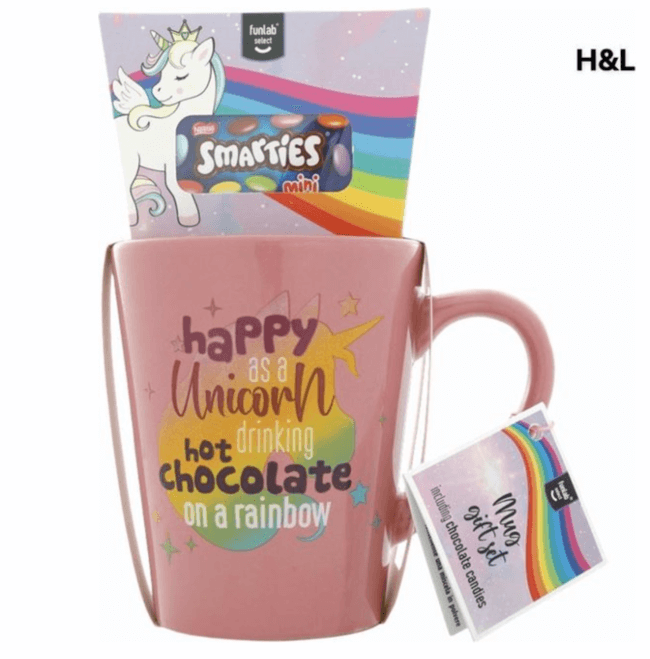Warme chocolademelk cadeauset unicorn mok en chocolademelk